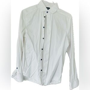 Slim Fit White Collared with Blue Buttons